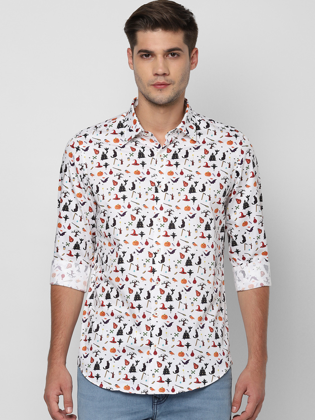 

SIMON CARTER LONDON Men White & Orange Slim Fit Printed Casual Shirt