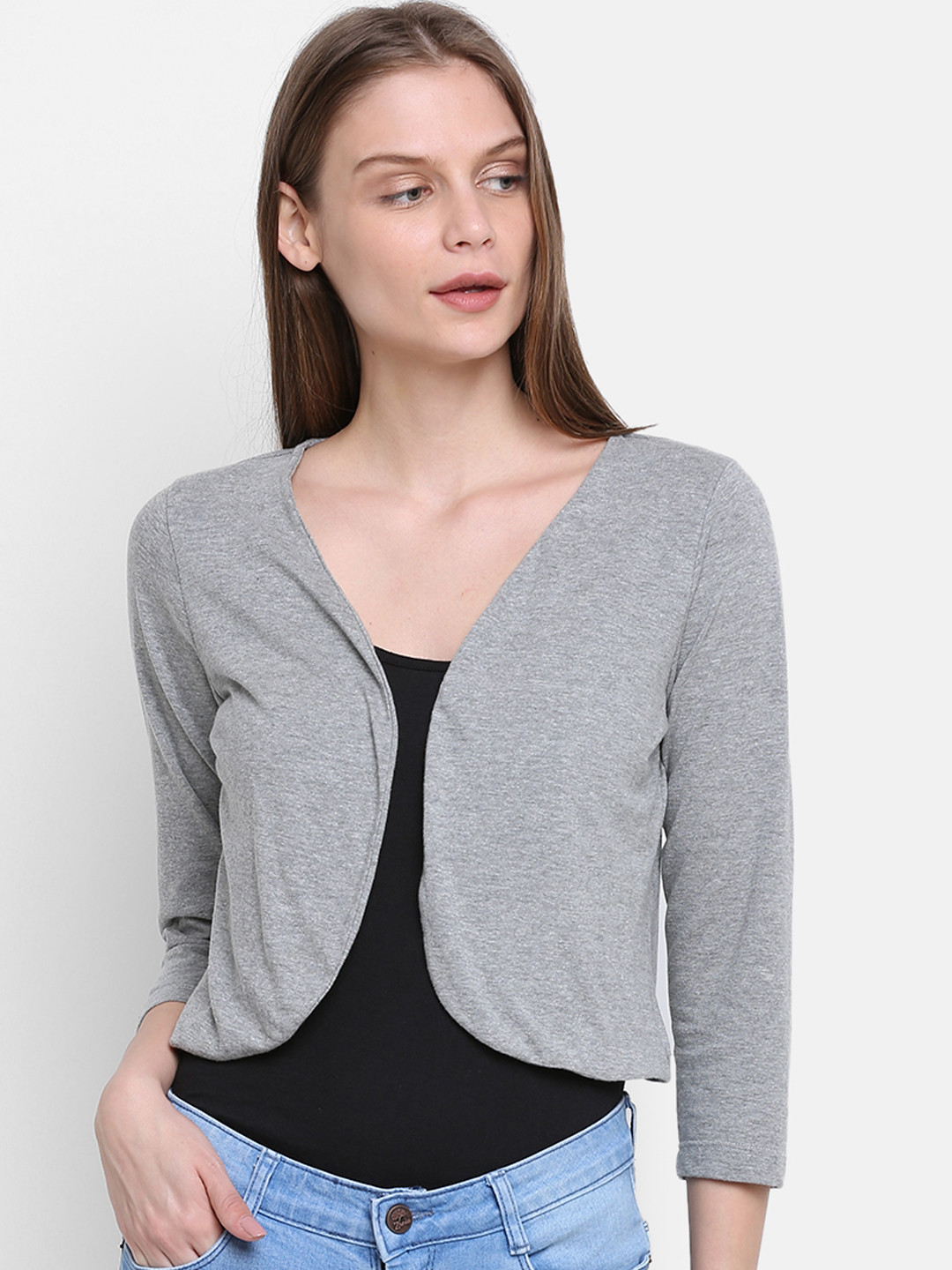 

Rute Women Grey Solid Open Front Shrug