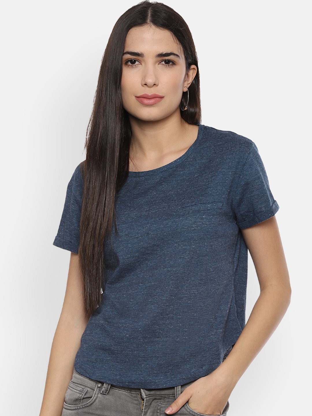 

People Women Blue Solid Top