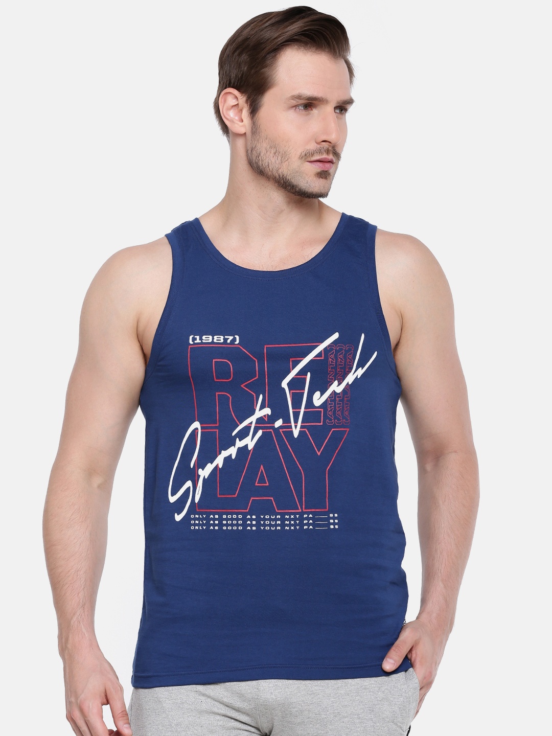 

Force NXT Men Printed Super Combed Cotton Innerwear Vest, Blue