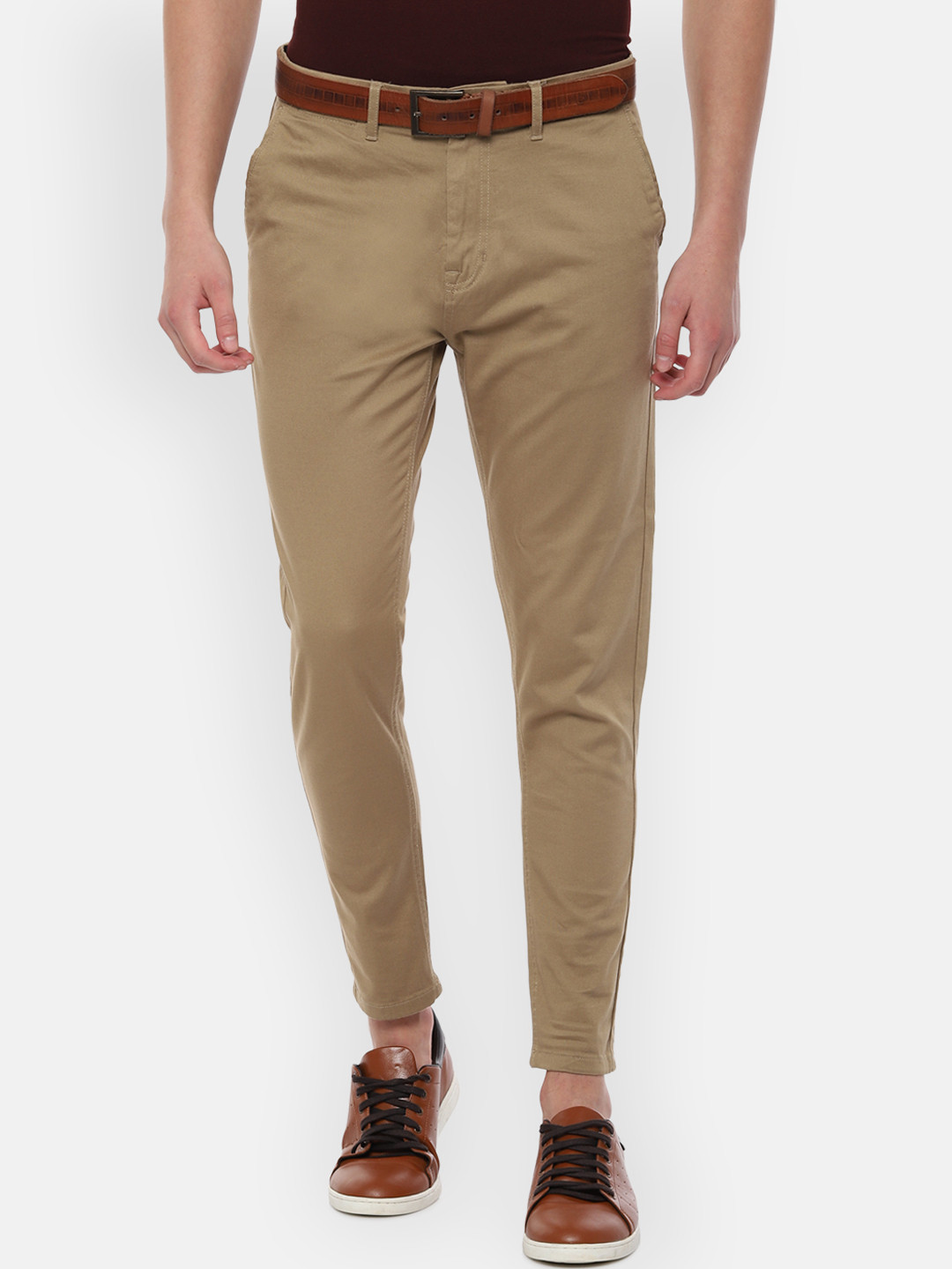 

People Men Brown Regular Fit Solid Formal Trousers