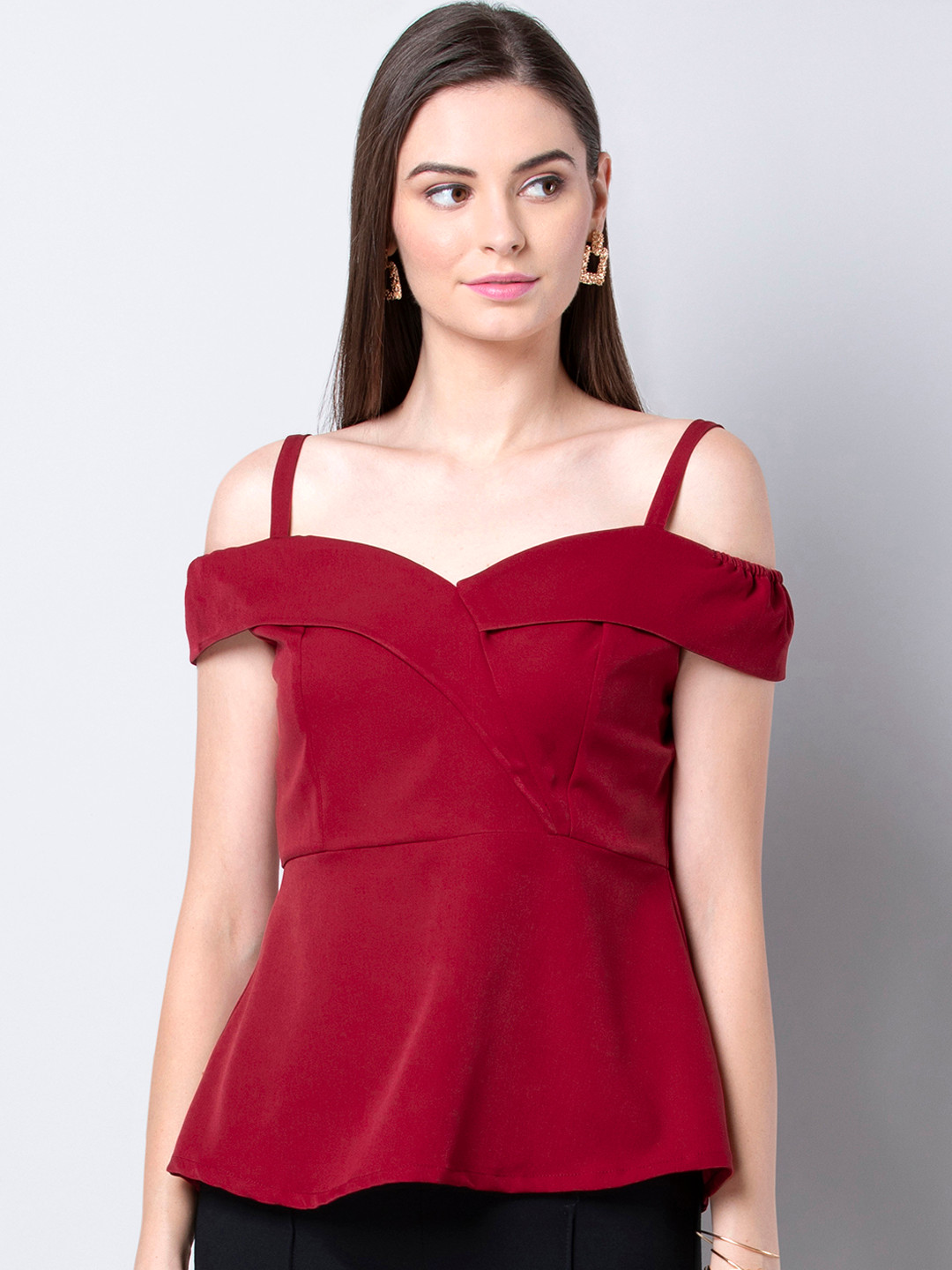 

FabAlley Women Maroon Solid A-Line Top