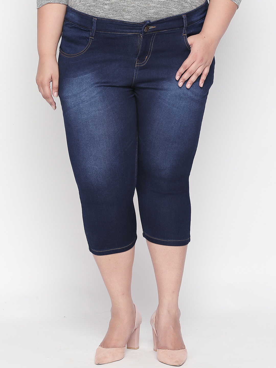 

ZUSH Plus Size Women Blue Solid Regular Fit Stretchable Denim Capris