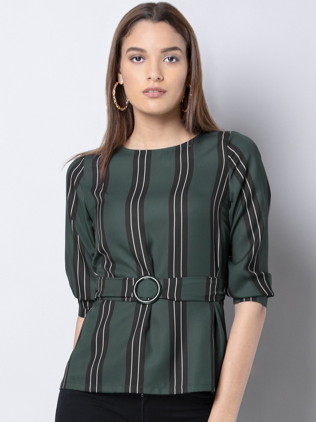 

FabAlley Women Green Striped Top