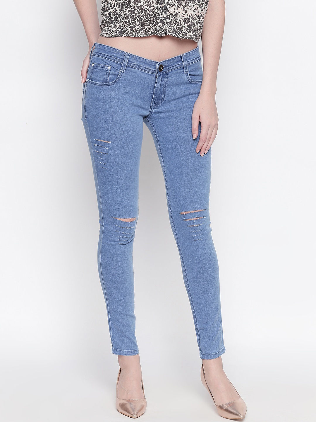 

High Star Women Blue Slim Fit Mid-Rise Slash Knee Stretchable Jeans