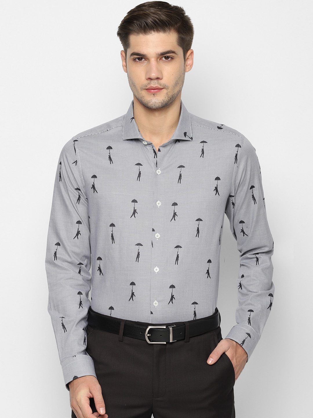 

SIMON CARTER LONDON Men Grey Slim Fit Printed Formal Shirt
