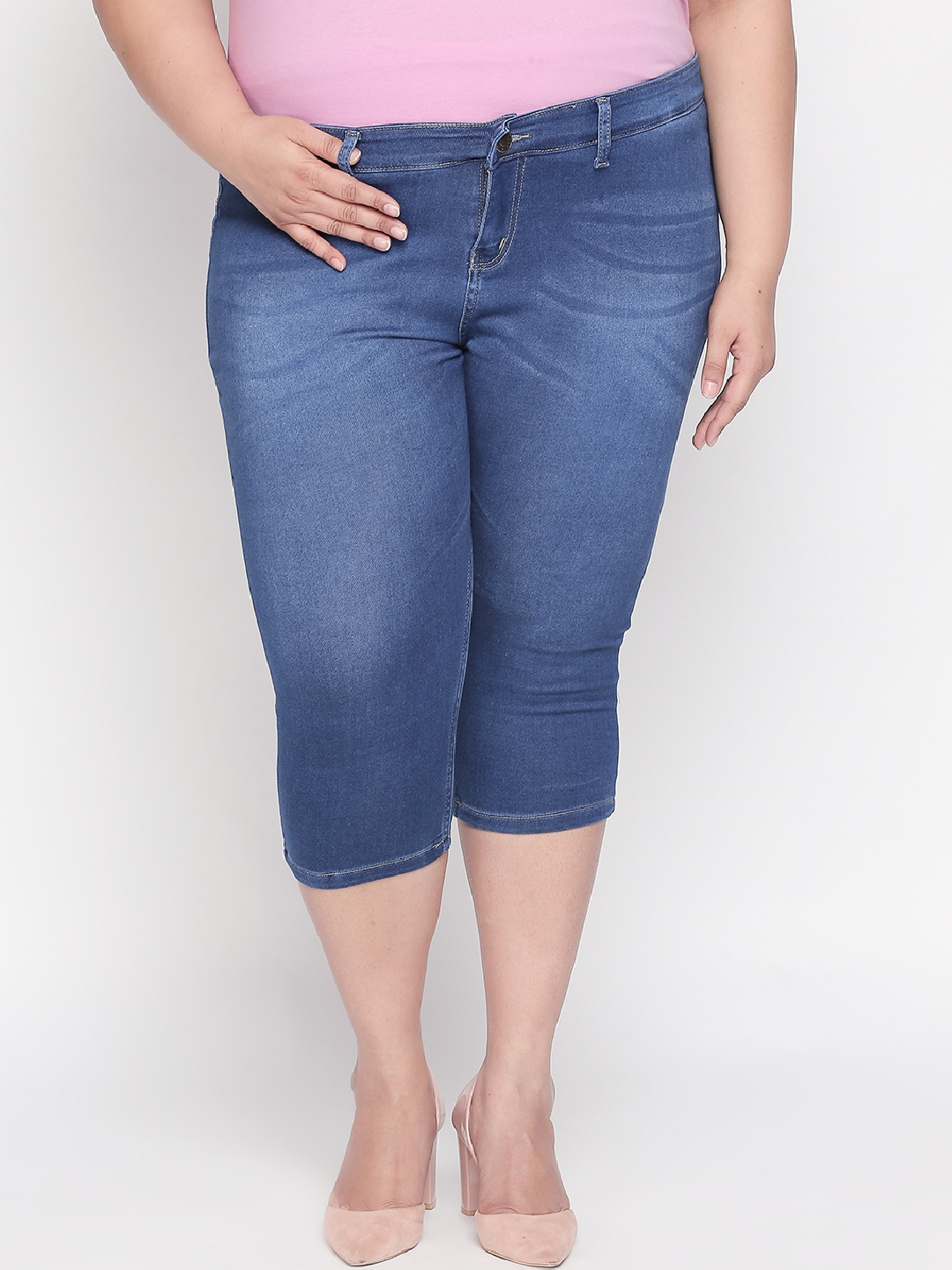 

ZUSH Plus Size Women Blue Solid Regular Stretchable Denim Capris