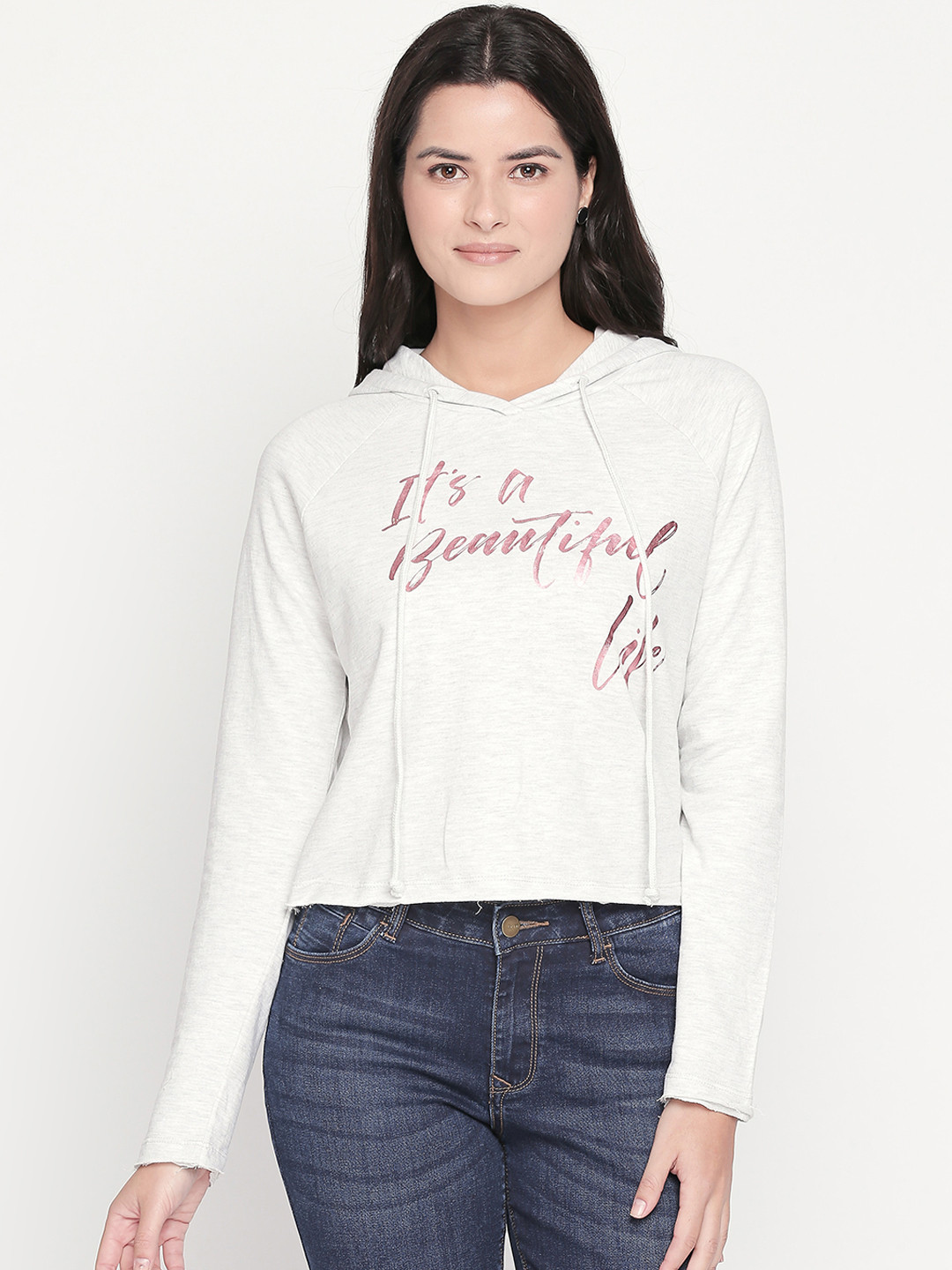 

Honey by Pantaloons Women Off-White Printed Hooded Sweatshirt