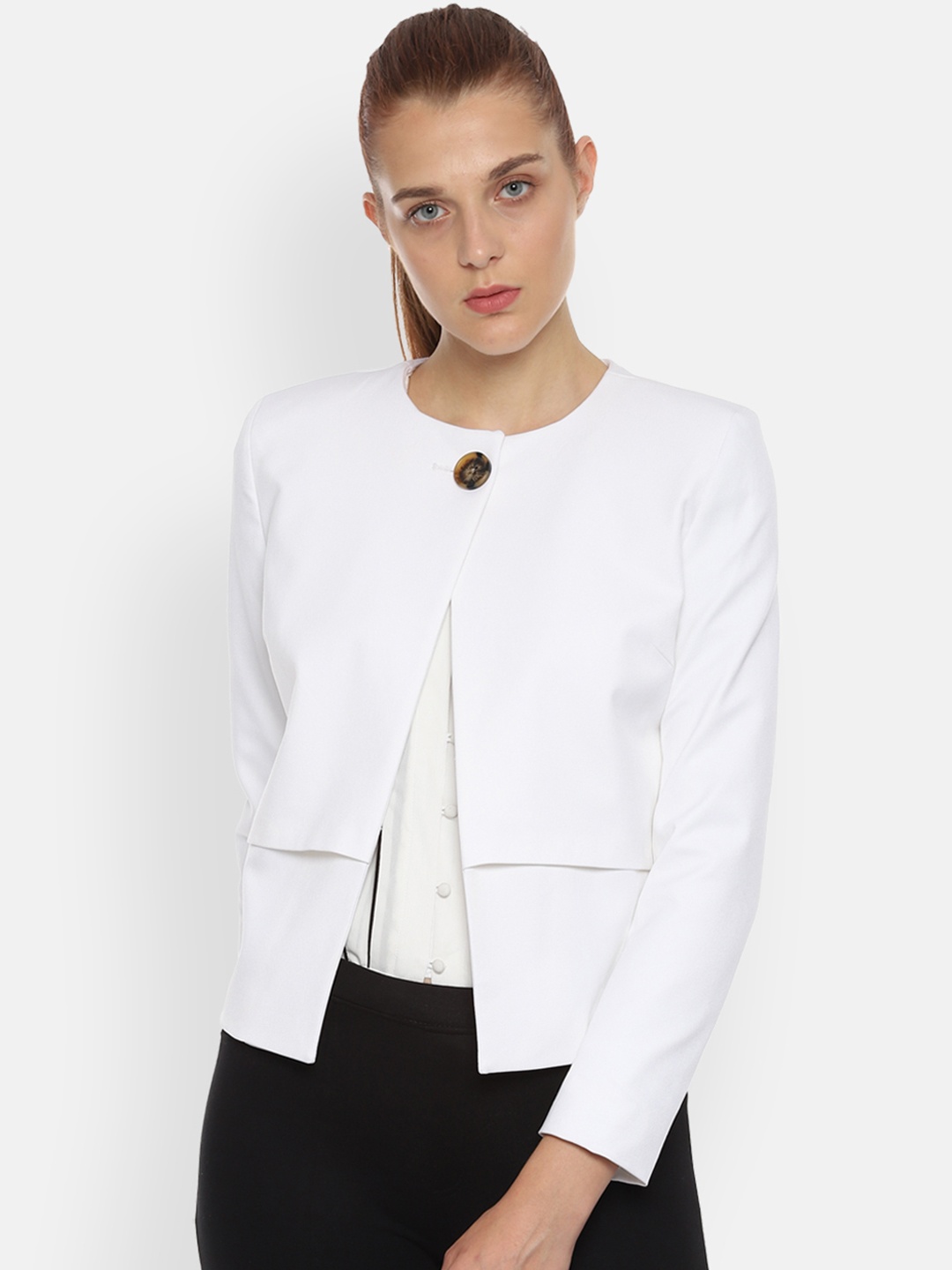 

Van Heusen Women White Solid Single Breasted Regular Fit Blazer