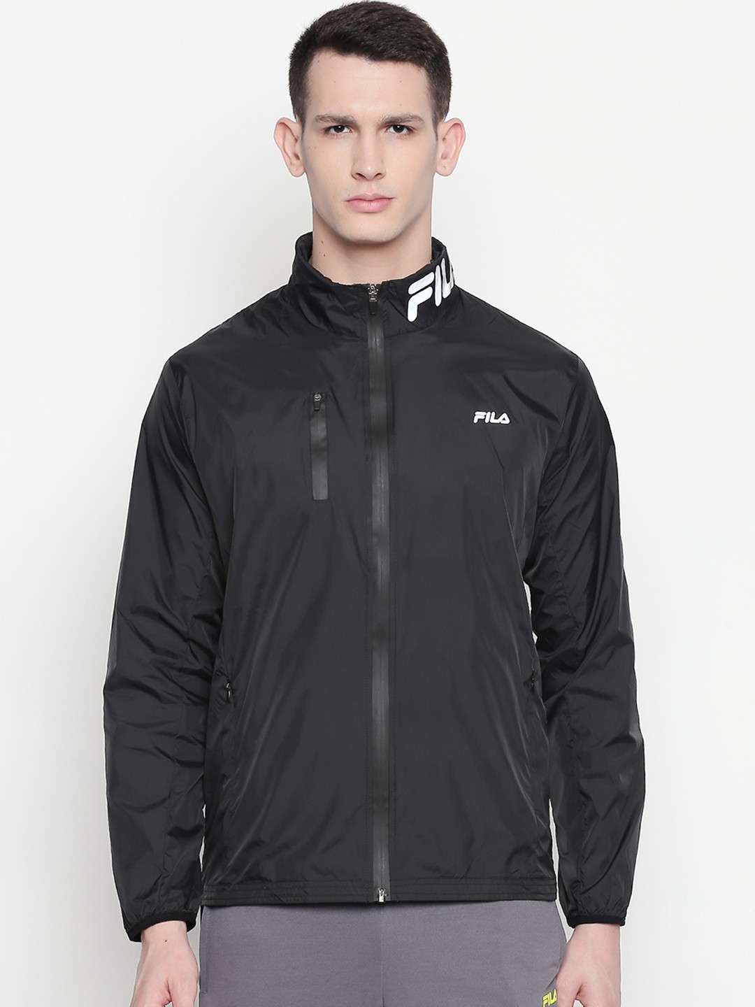 

FILA Men Black Solid Lightweight Sporty Jacket