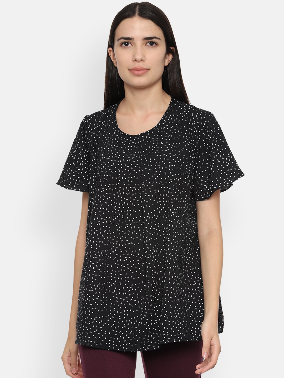 

Van Heusen Woman Black & White Printed A-Line Top