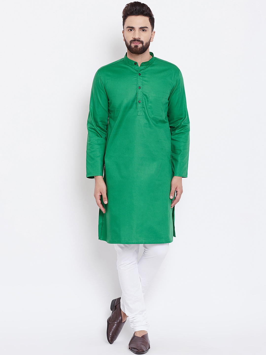 

even Men Green Solid Straight Kurta