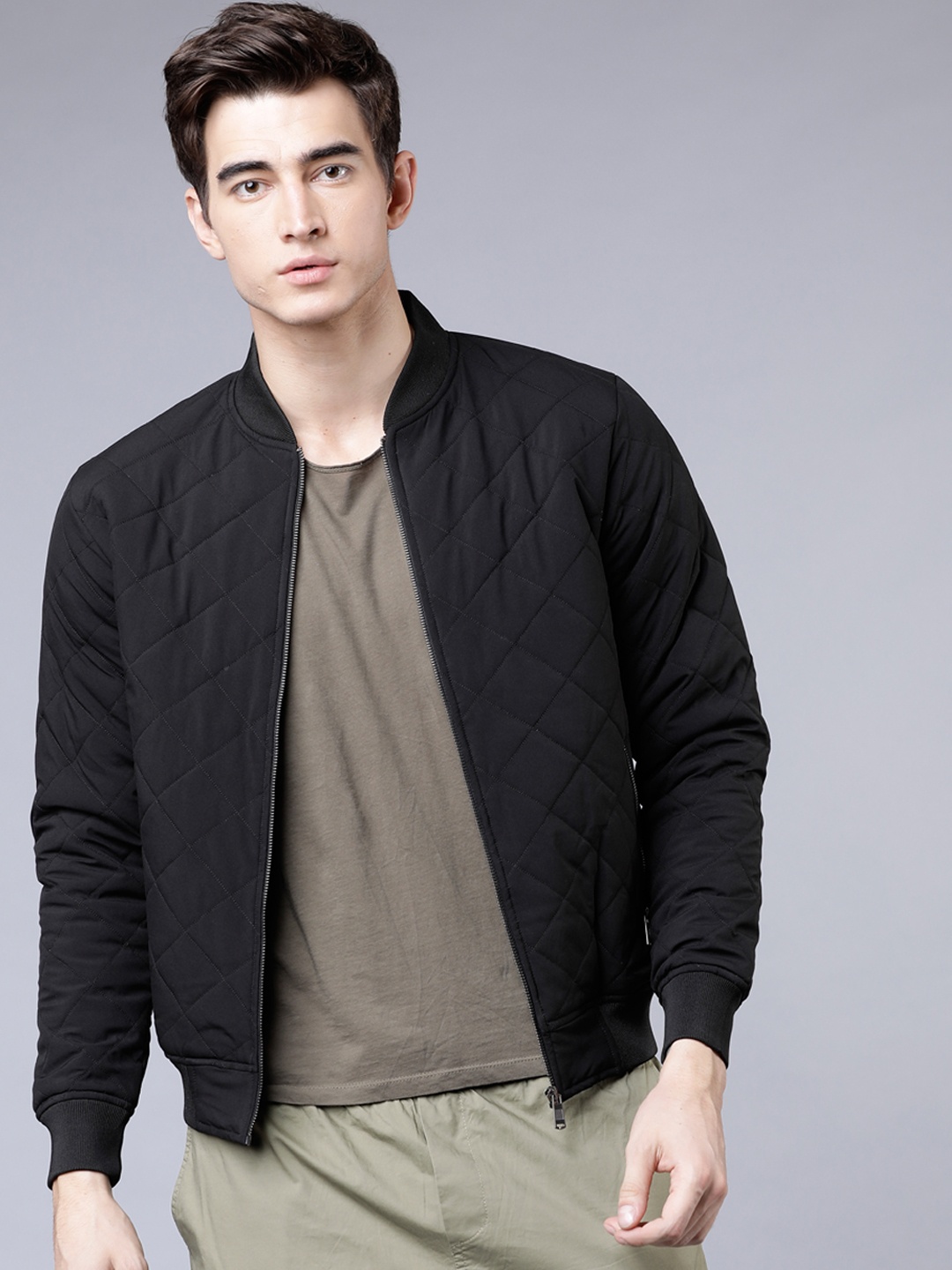 HIGHLANDER Men Black Solid Bomber