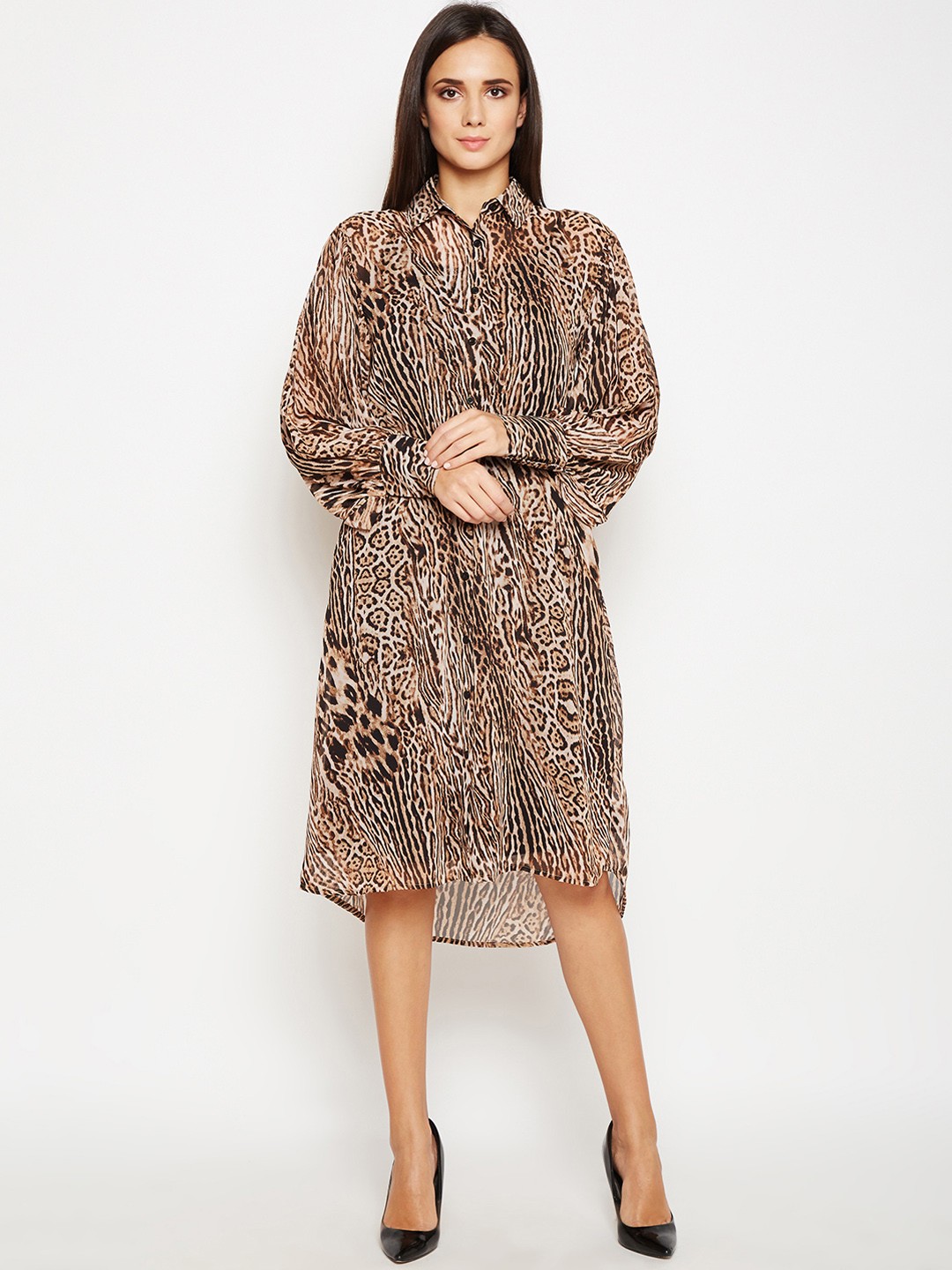 

Oxolloxo Women Brown Animal Printed Shirt Dress