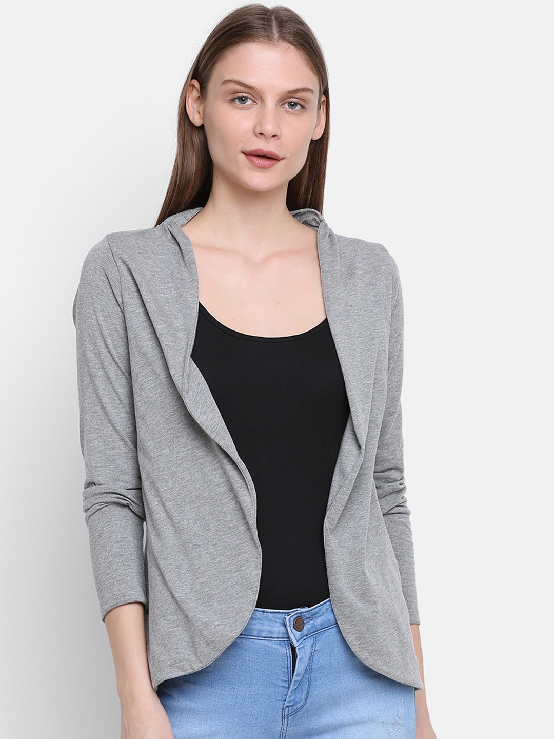 

Rute Women Grey Solid Open Front Shrug
