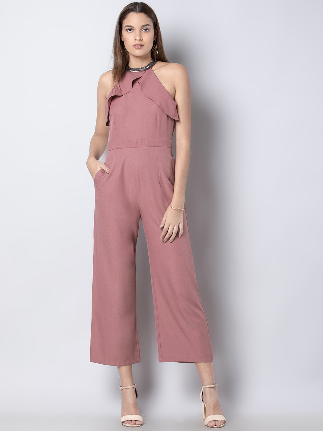 

FabAlley Women Pink Solid Basic Jumpsuit