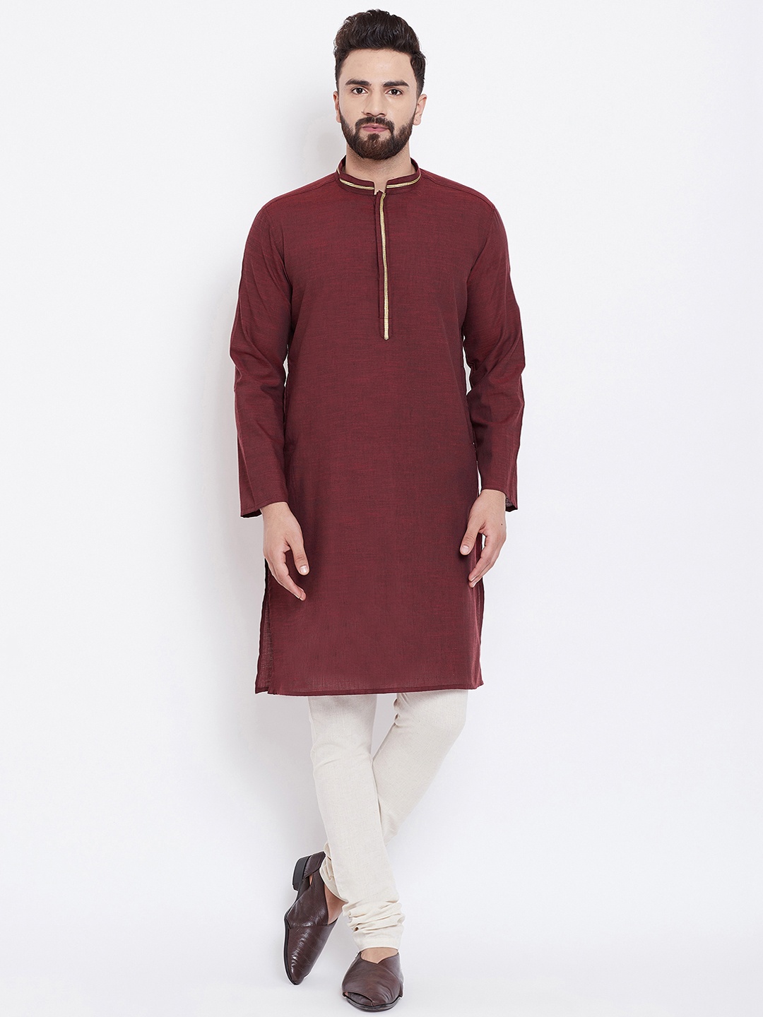 

even Men Maroon Solid Straight Kurta