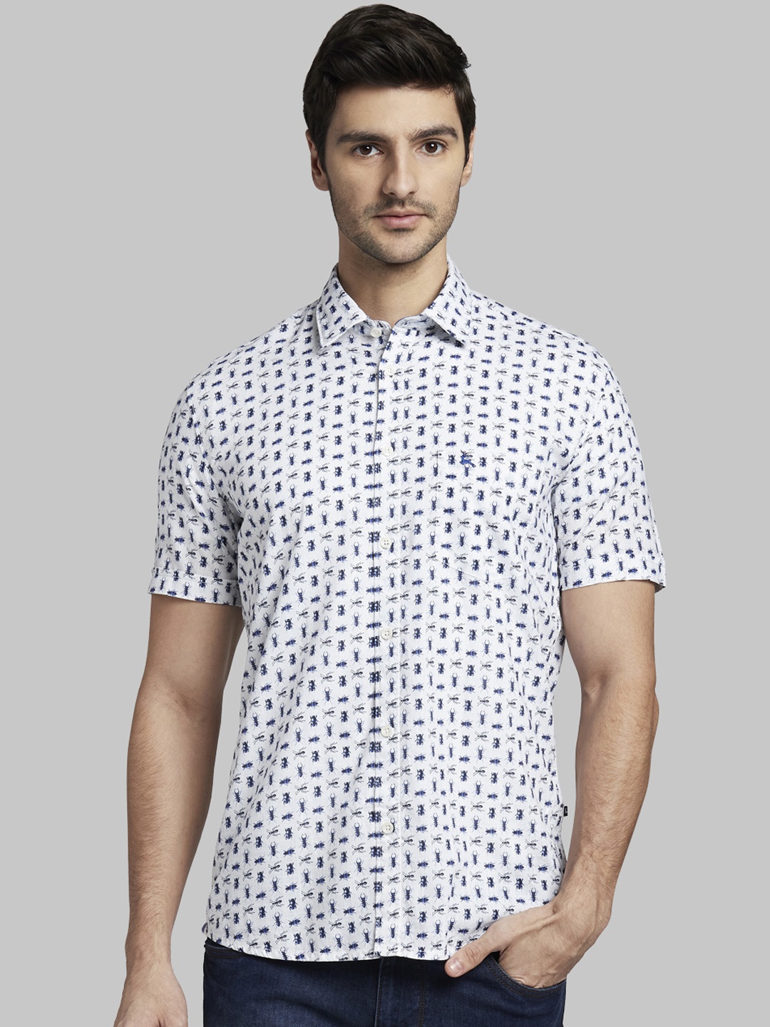 Parx Men Blue Slim Fit Printed Casual Shirt