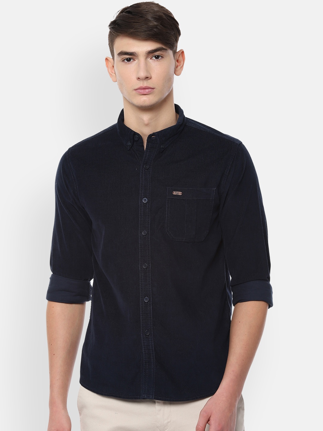

People Men Navy Blue Regular Fit Solid Casual Shirt
