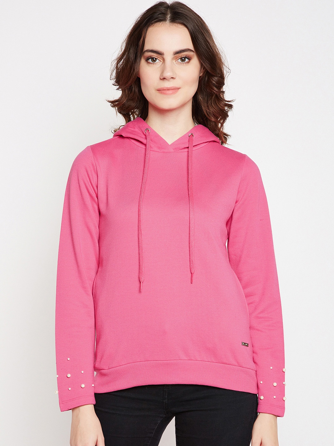 

Taanz Women Pink Solid Hooded Sweatshirt