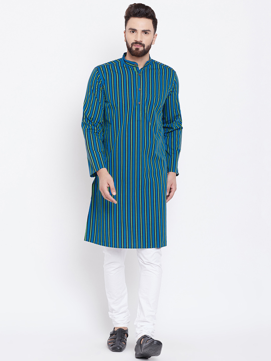

even Men Blue Striped Straight Kurta