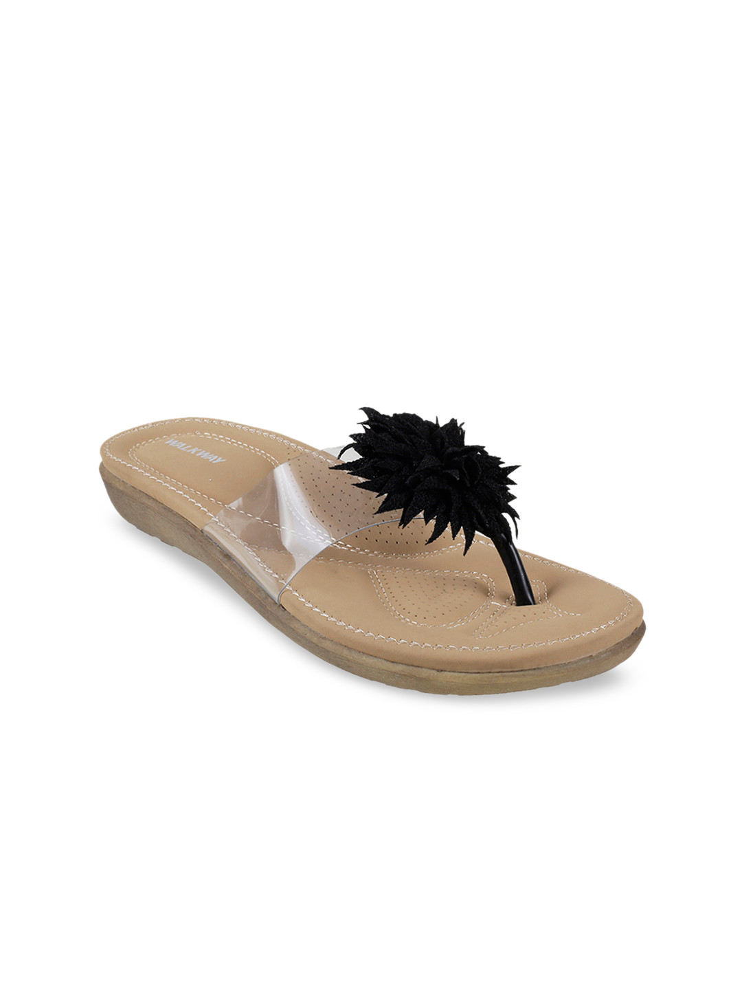 

WALKWAY by Metro Women Black & Transparent Embellished Open Toe Flats