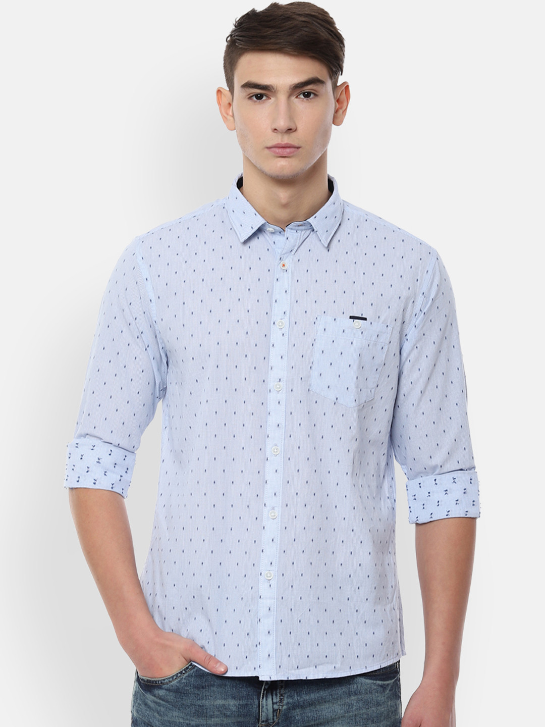 

People Men Blue Regular Fit Printed Casual Shirt