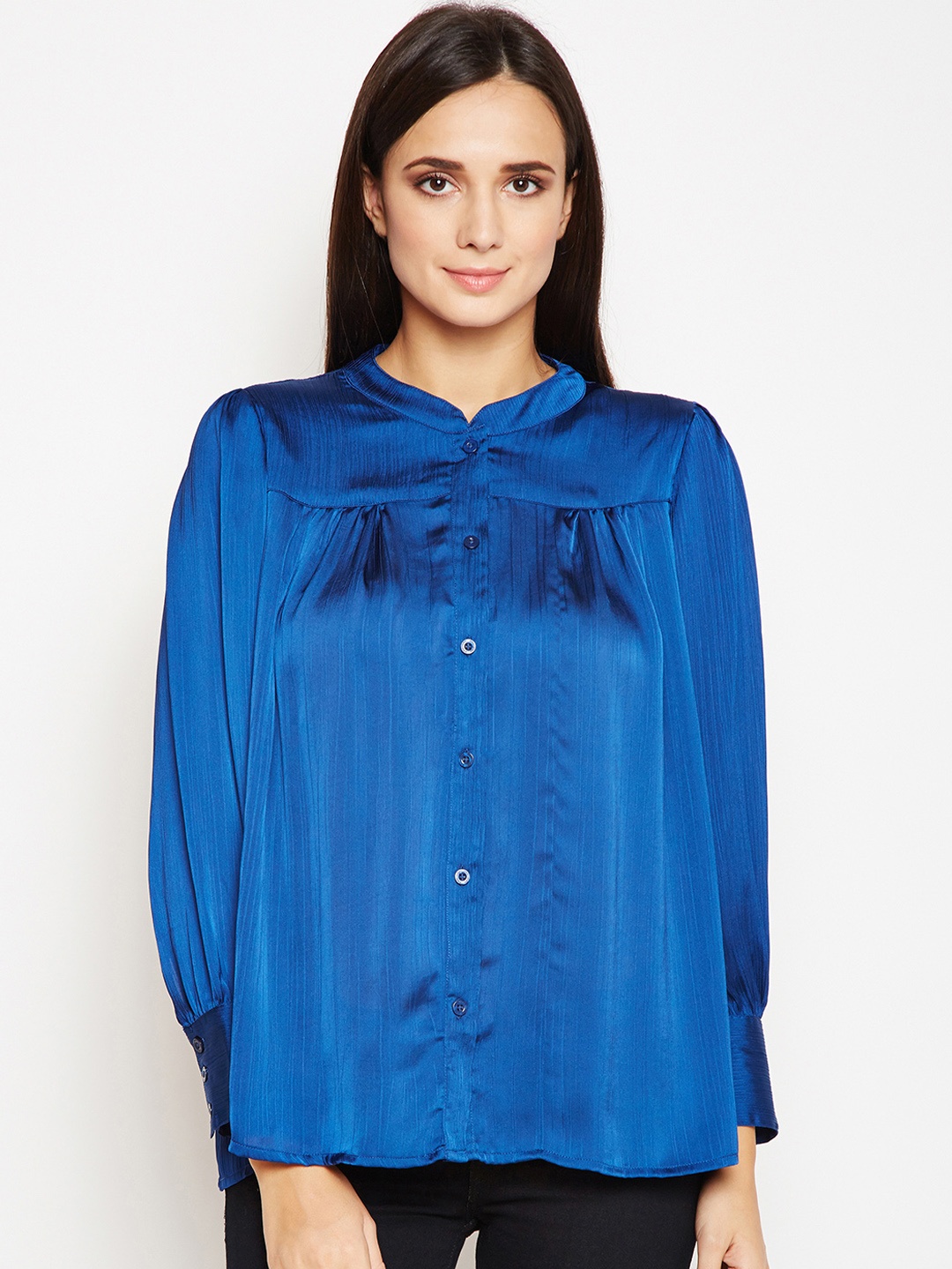 

Oxolloxo Women Blue Solid Shirt Style Top