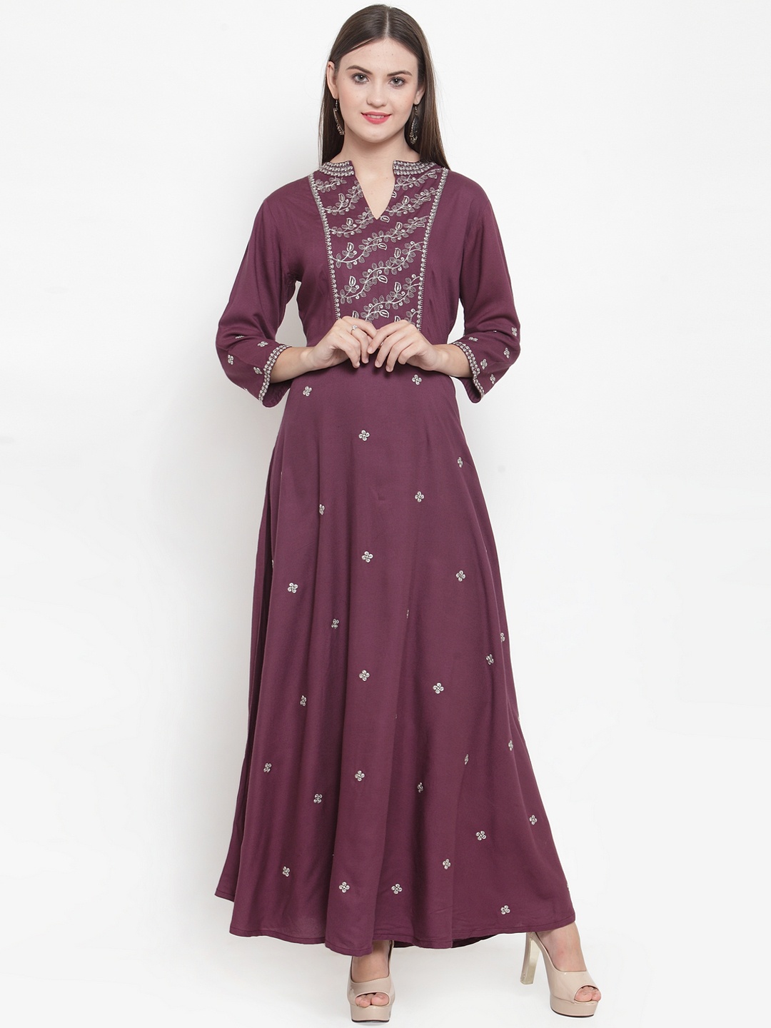 

WESTCLO Women Embellished Burgundy Maxi Dress