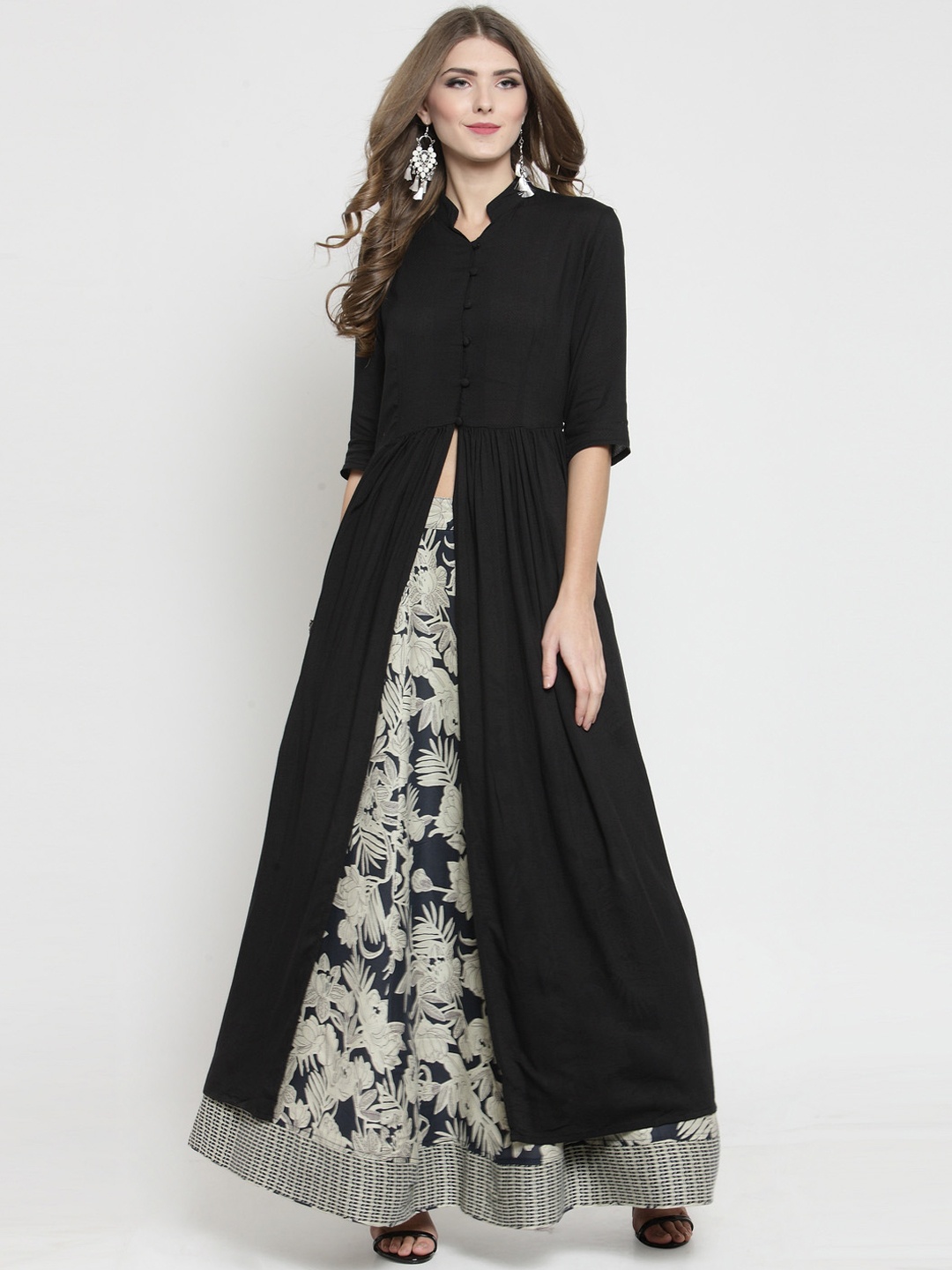

Sera Women Black Solid Kurta with Printed Skirt