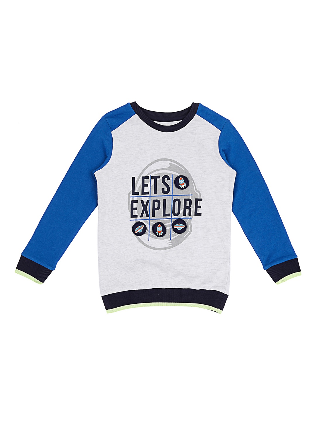 Pantaloons Junior Boys Grey Melange & Blue Printed Sweatshirt