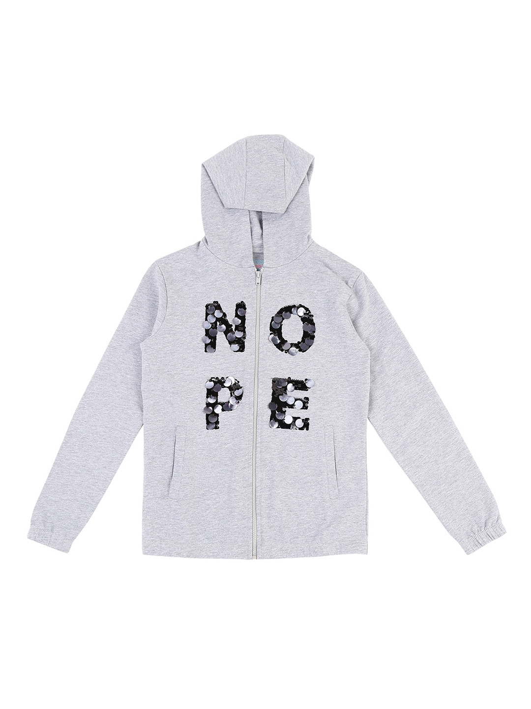 

Pantaloons Junior Girls Grey Melange & Black Sequinned Hooded Sweatshirt