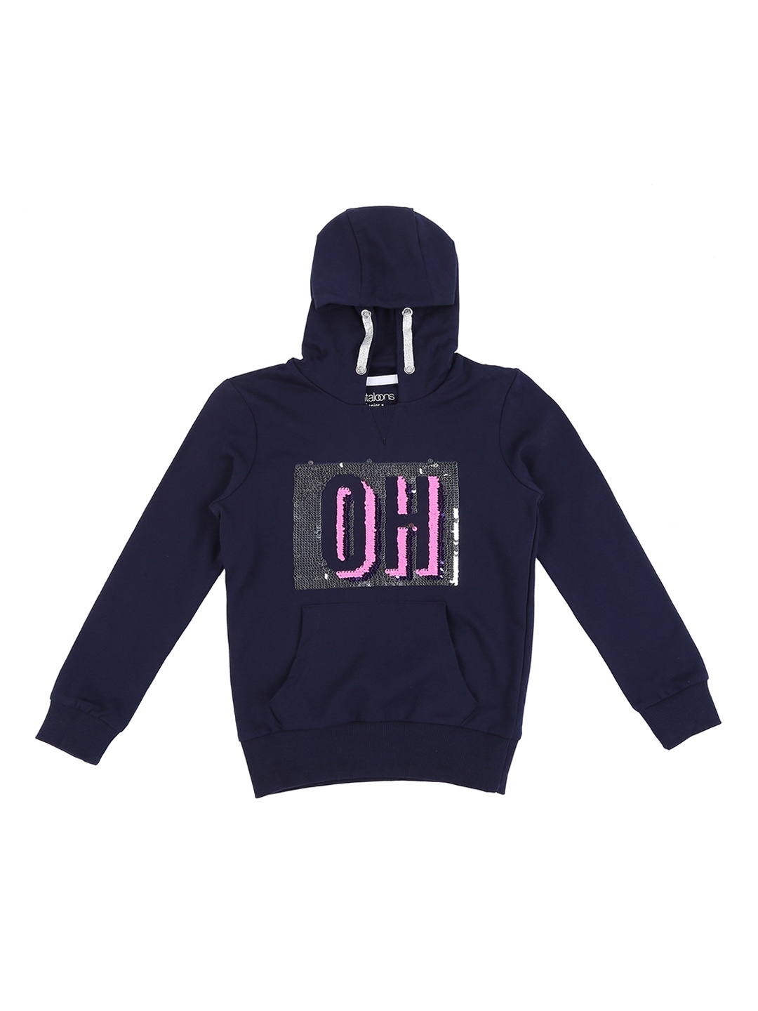 

Pantaloons Junior Girls Navy Blue & Pink Sequinned Hooded Sweatshirt