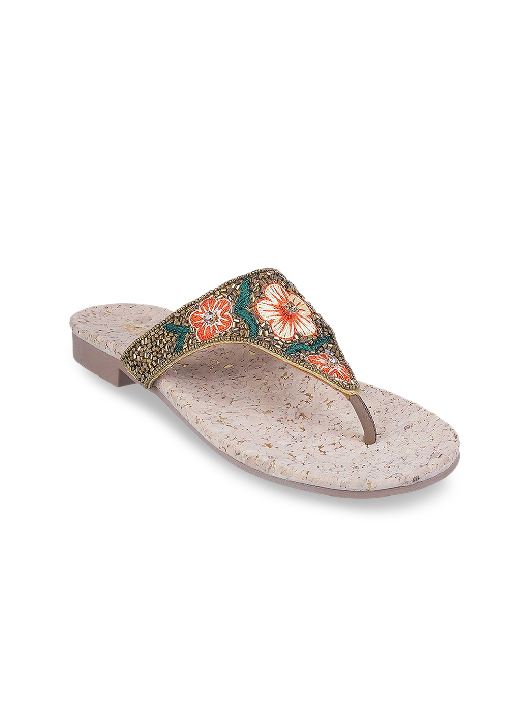 

Metro Women Green Textured T-Strap Flats