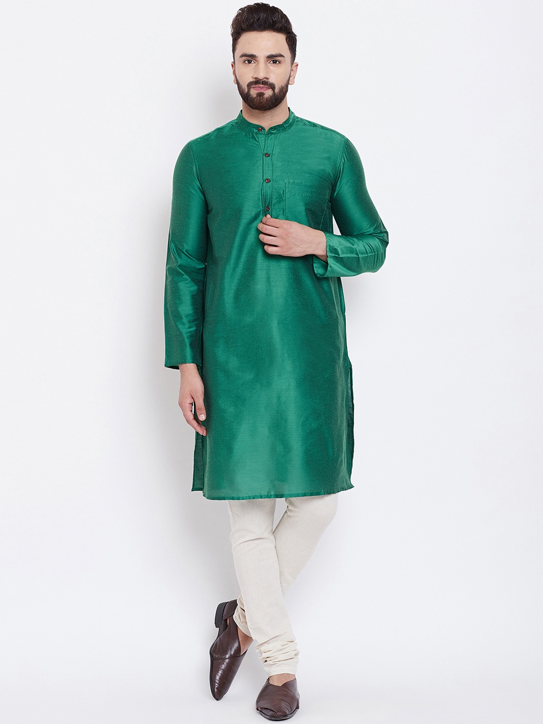 

even Men Green Solid Straight Kurta