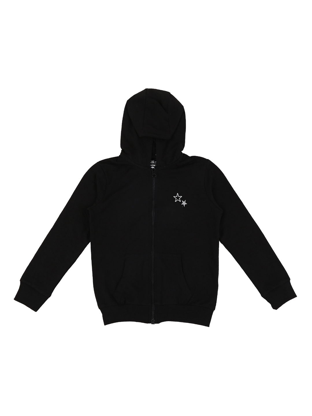 

Pantaloons Junior Girls Black Solid Hooded Sweatshirt