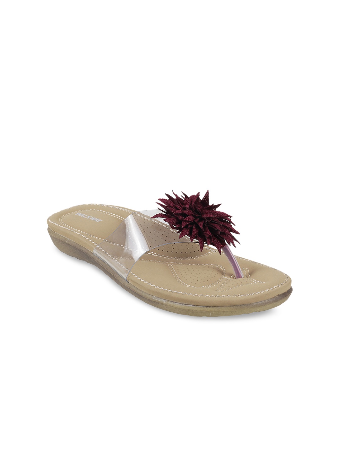 

WALKWAY by Metro Women Maroon & Transparent Embellished Open Toe Flats
