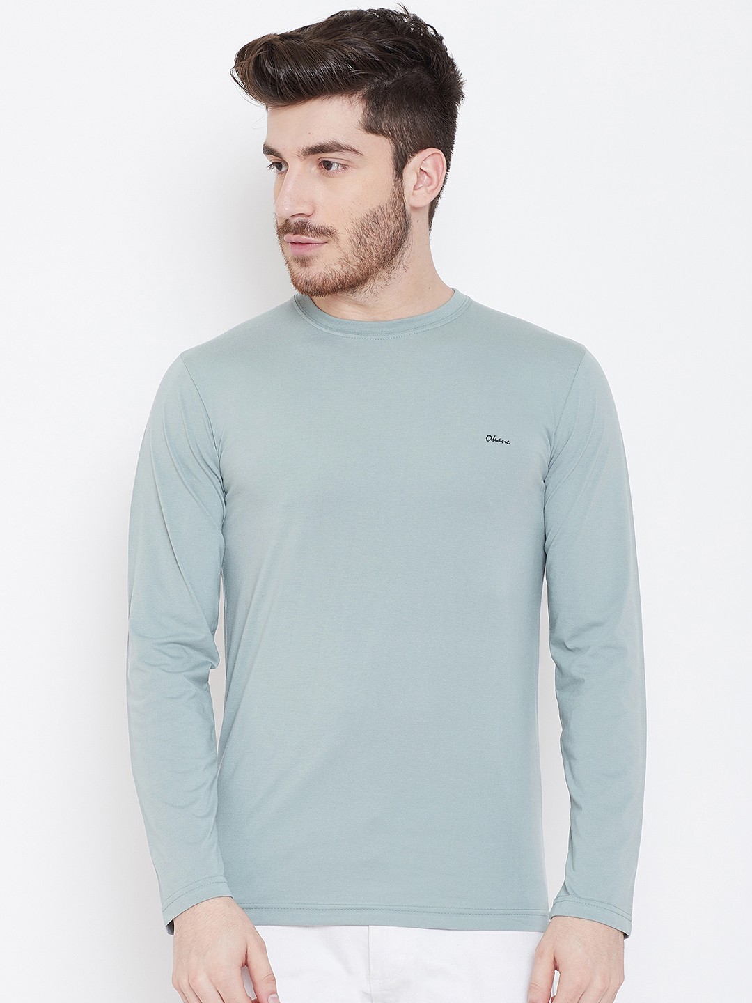 

Okane Men Turquoise Blue Solid Round Neck T-shirt