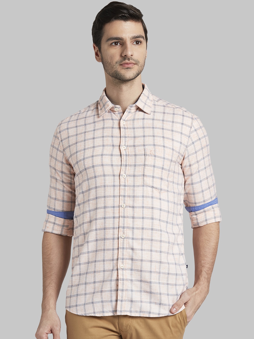 

Parx Men Orange Slim Fit Checked Casual Shirt