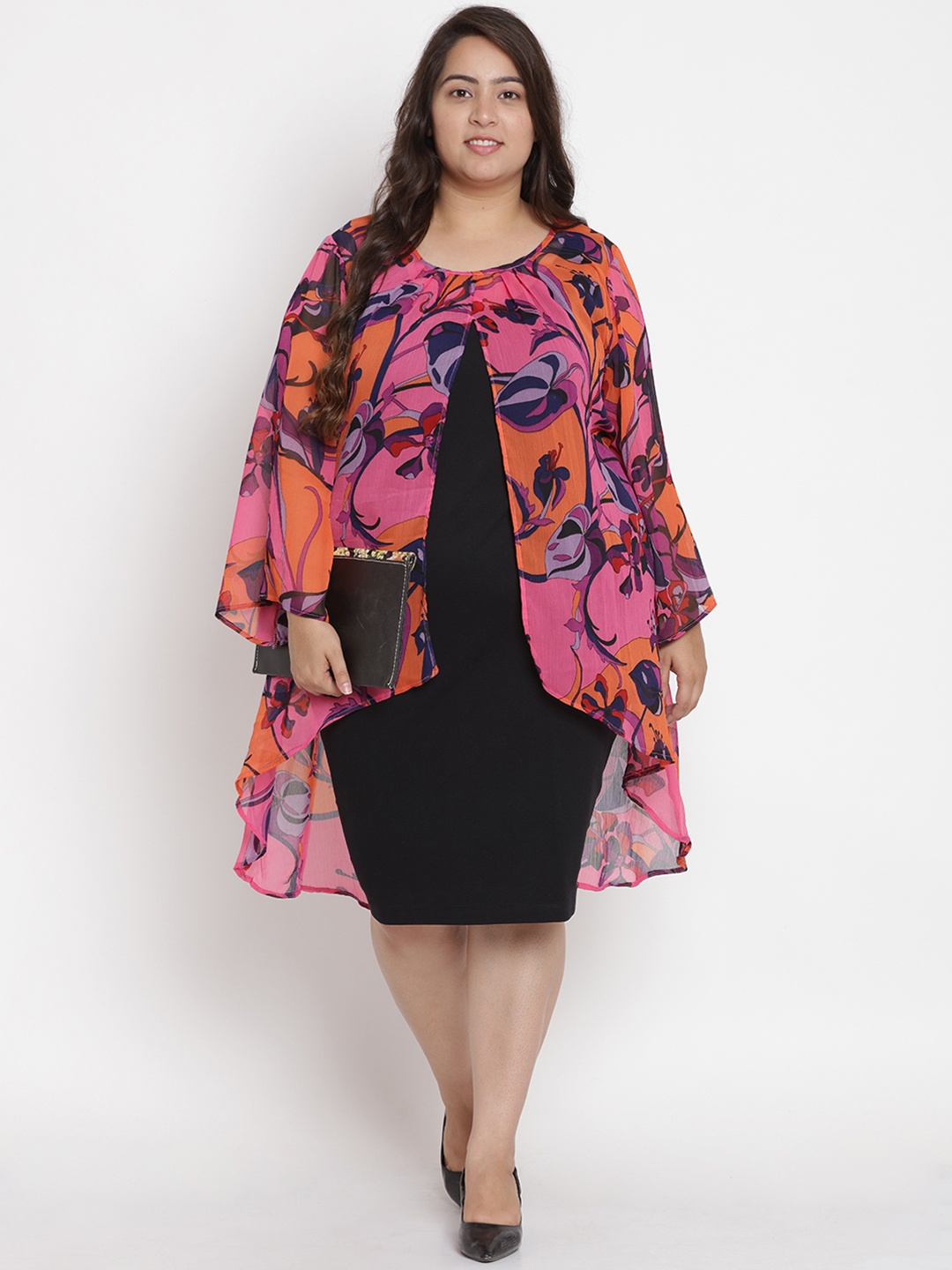 

Kiaahvi by JOHN PRIDE Women Pink Printed Open Front Shrug