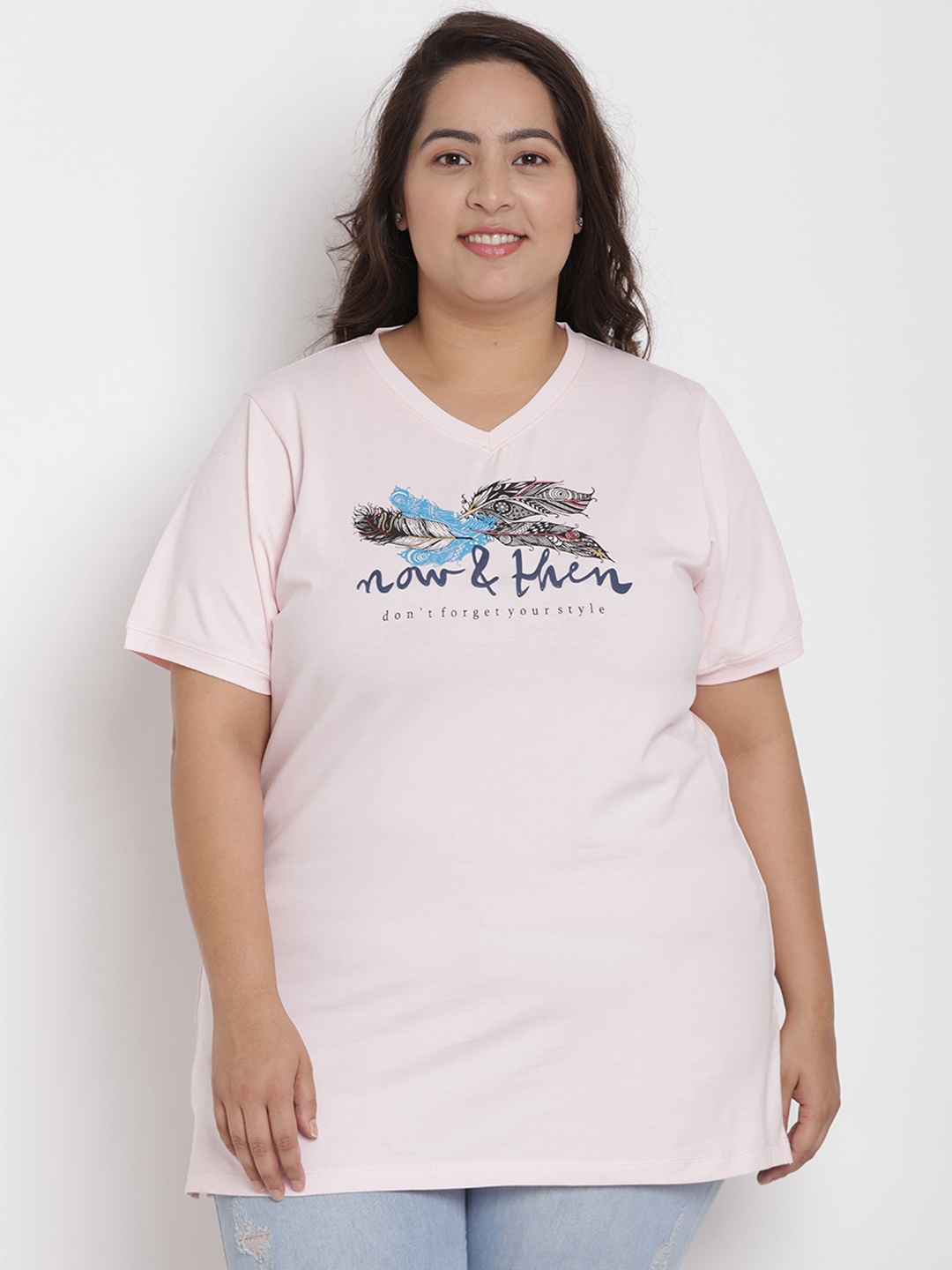 

Kiaahvi by JOHN PRIDE Women Pink Printed V-Neck T-shirt