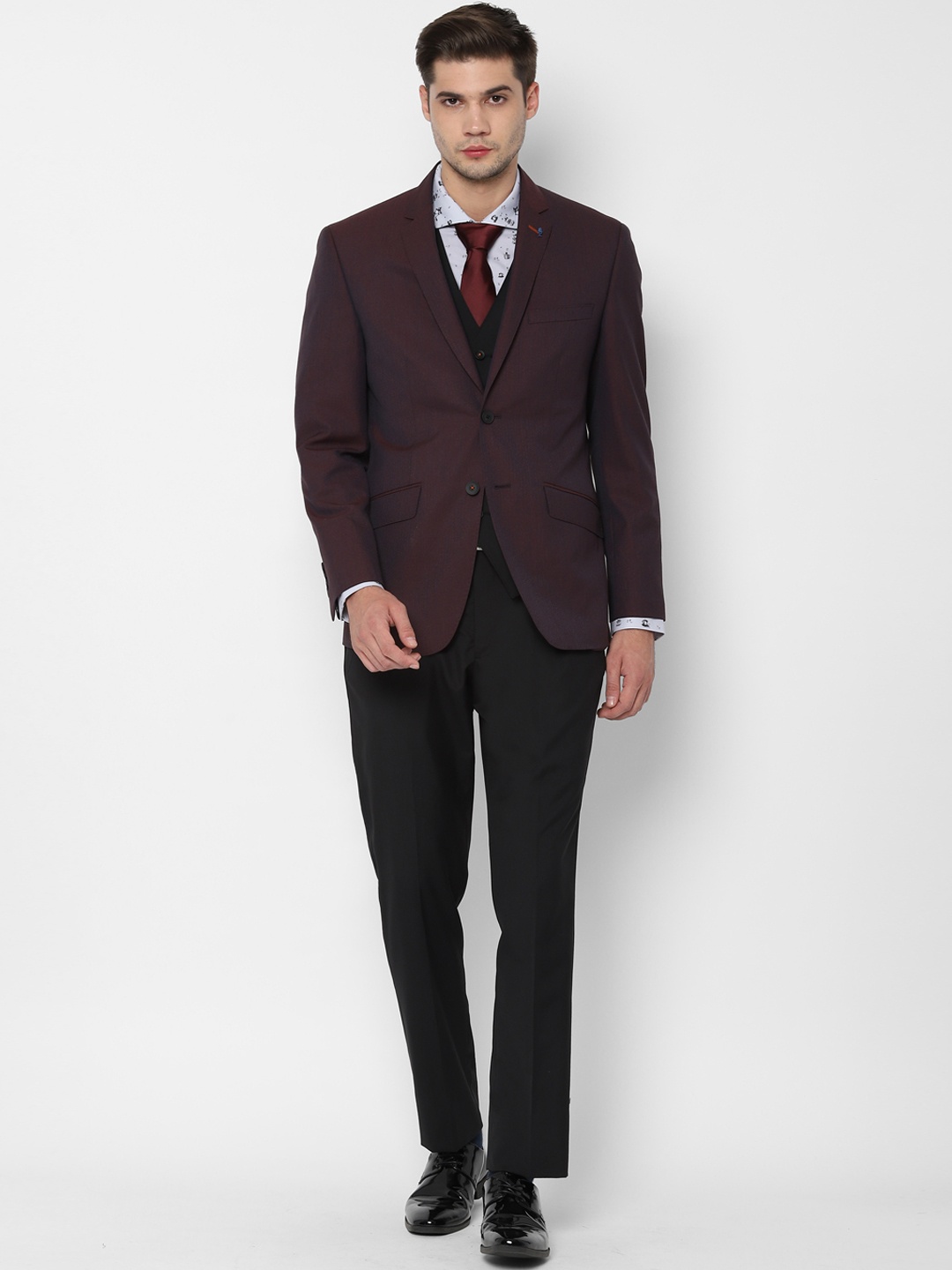 

SIMON CARTER LONDON Men Maroon Solid Single-Breasted Suit