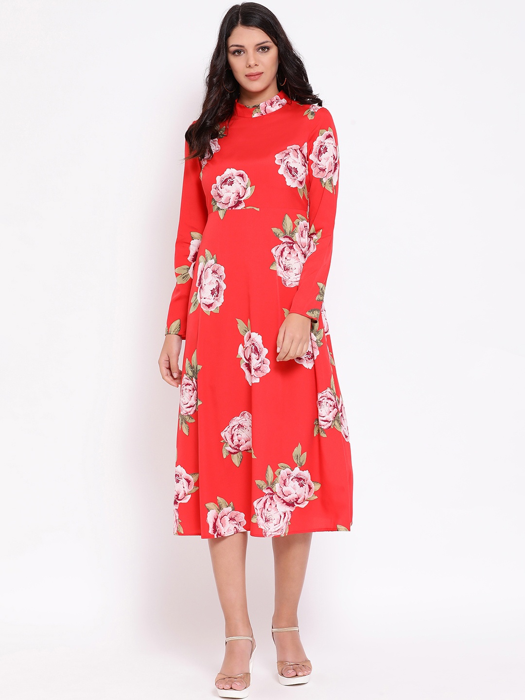 

Oxolloxo Women Red Floral Printed Fit and Flare Dress