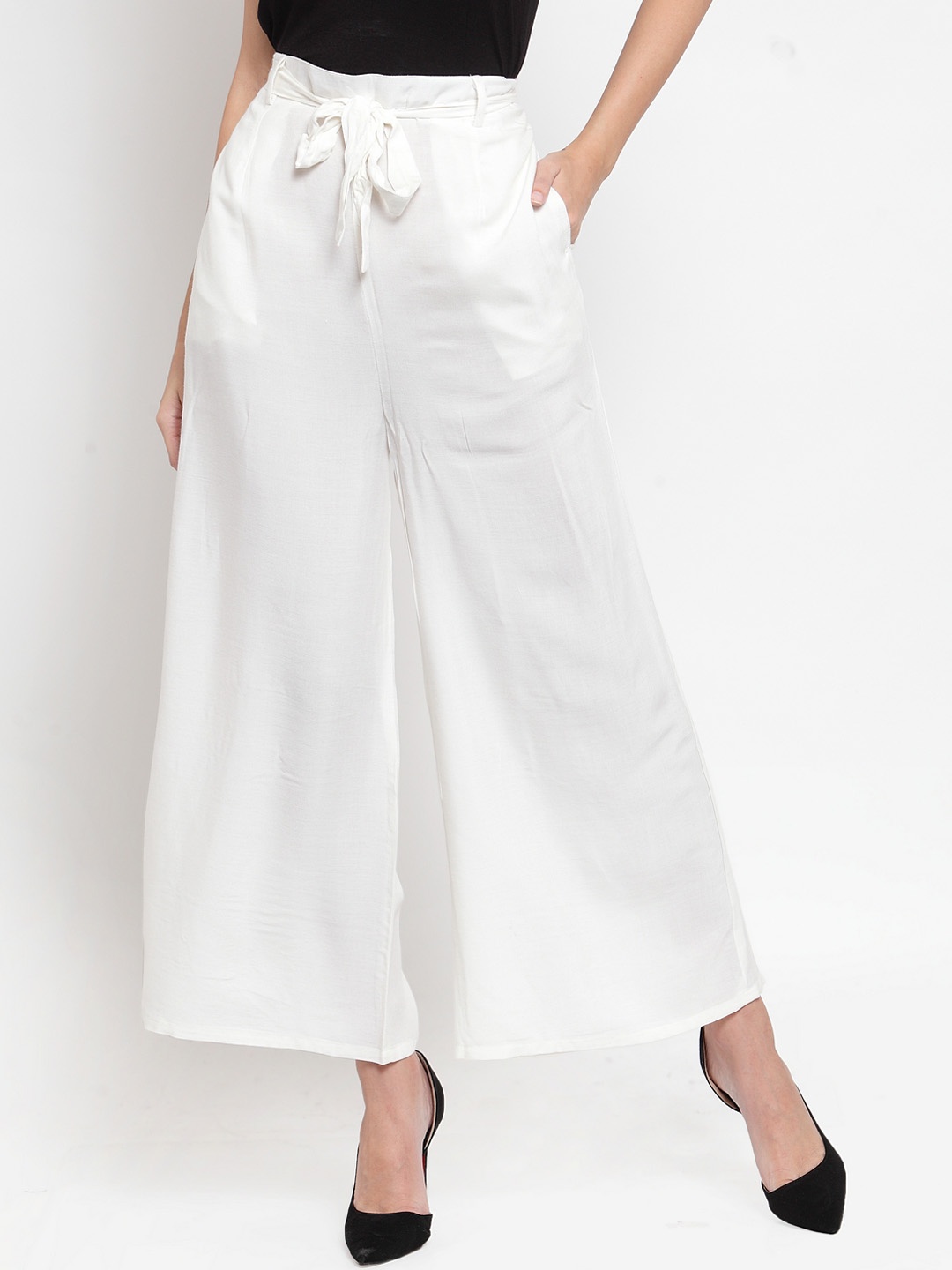 Clora Creation Women White Solid Wide Leg Palazzos