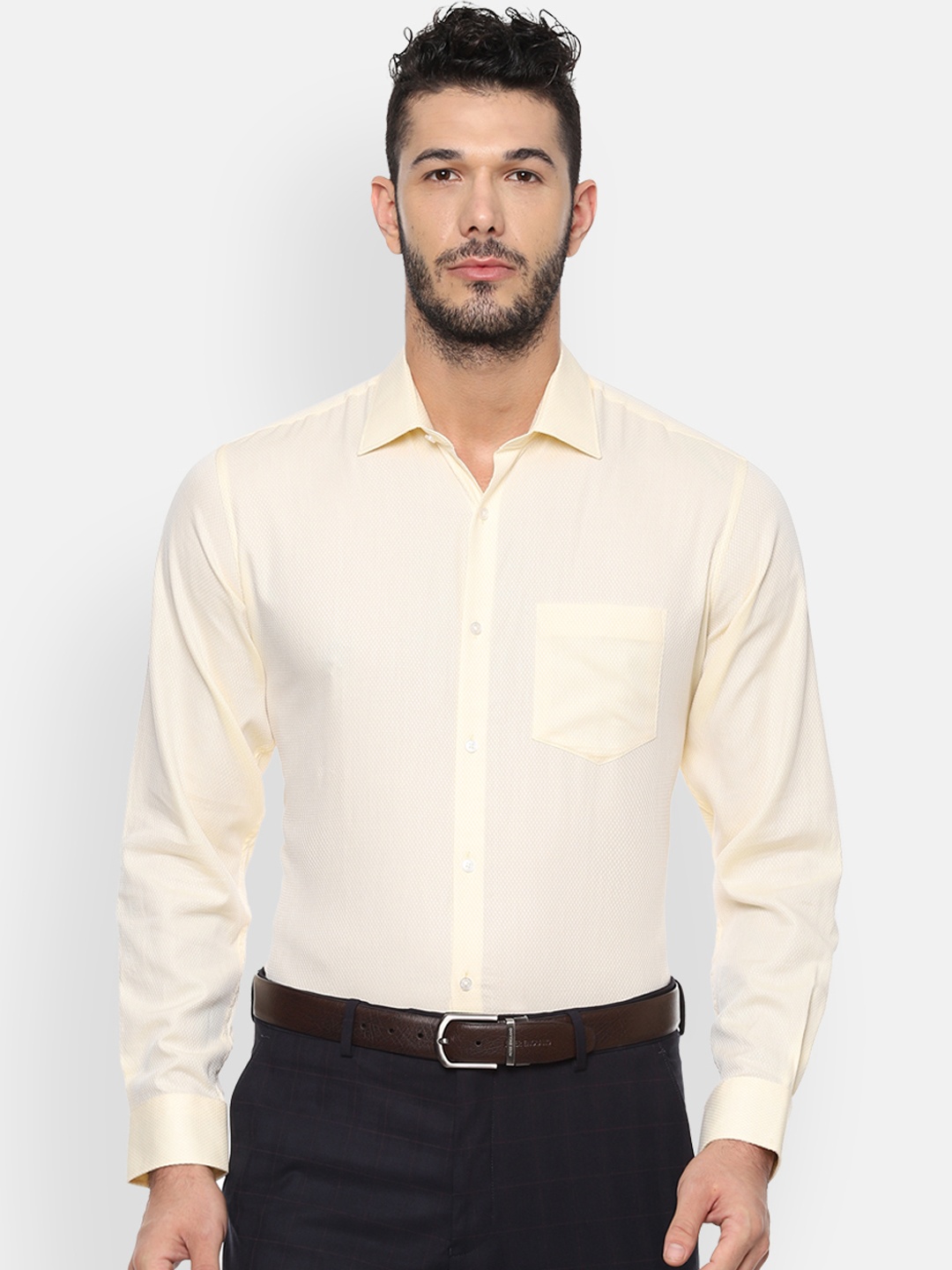 

Van Heusen Men Yellow Regular Fit Self Design Formal Shirt