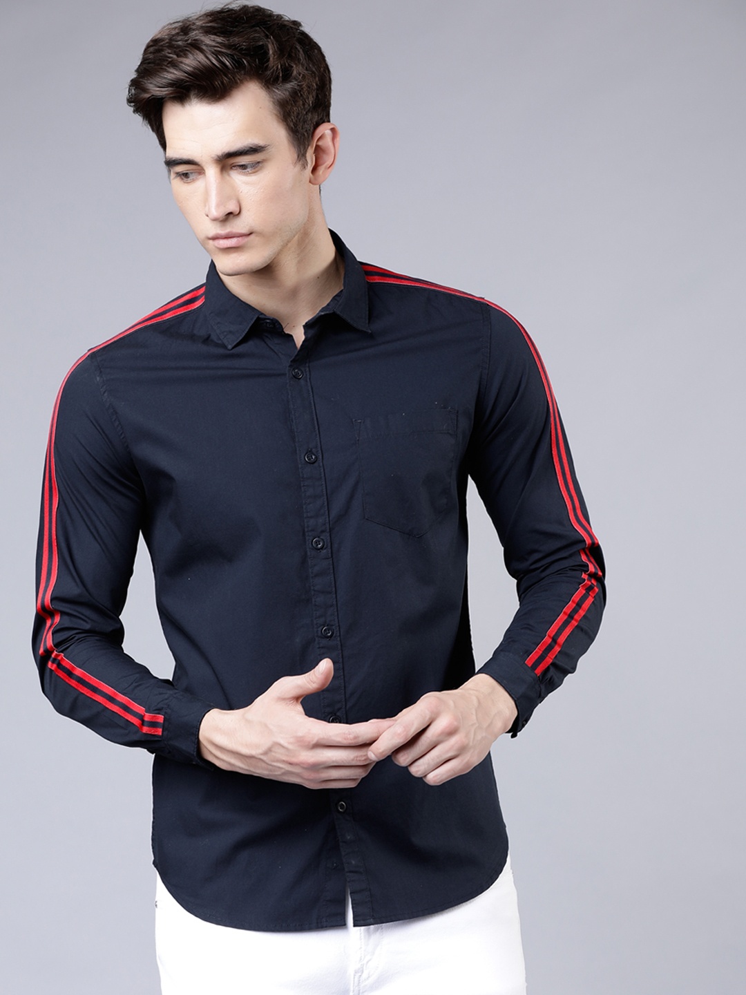 HIGHLANDER Men Navy Blue Slim Fit Solid Casual Shirt