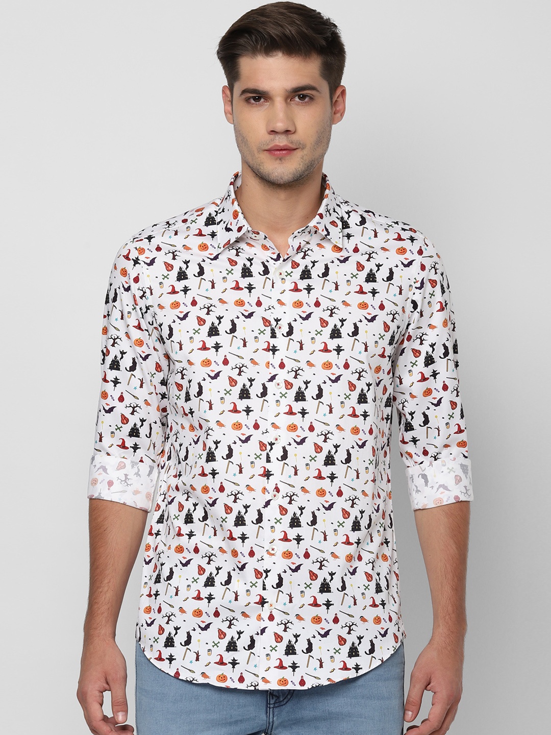 

SIMON CARTER LONDON Men White & Orange Slim Fit Printed Casual Shirt