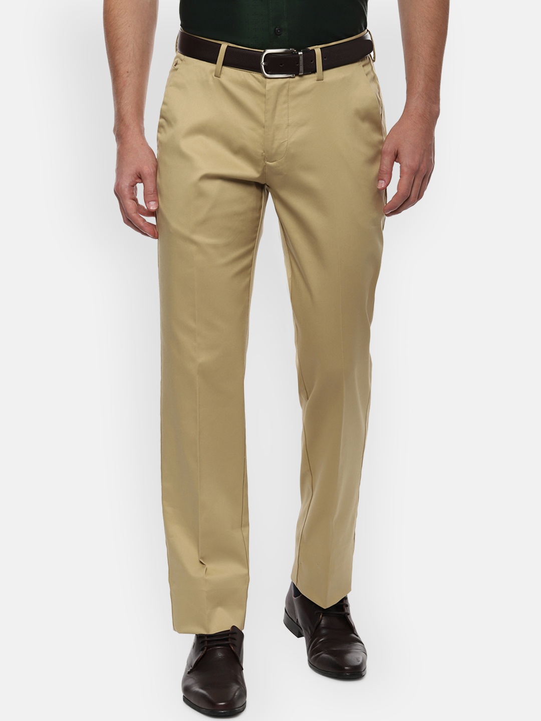 

Louis Philippe Men Beige Regular Fit Solid Formal Trousers