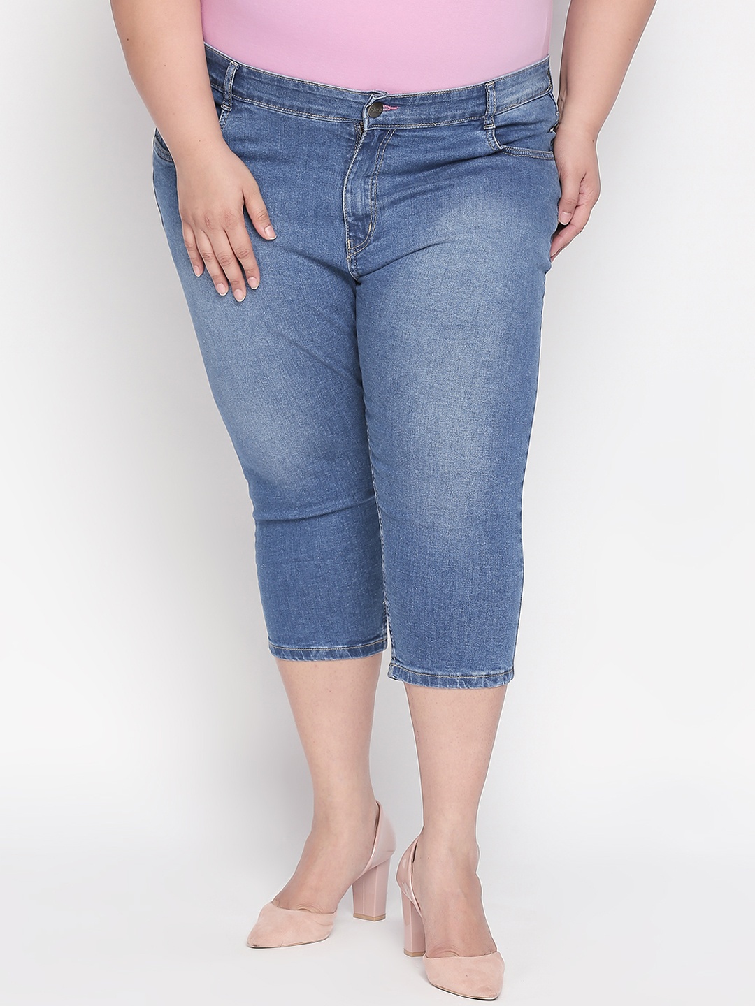 ZUSH Plus Size Women Blue Solid Regular Fit Stretchable Denim Capris