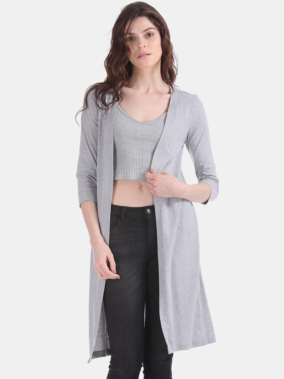 

Flying Machine Women Grey Solid Open Front Shrug